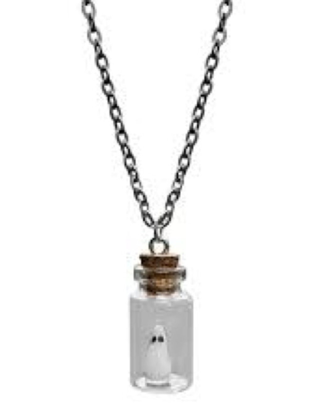 Glass Bottle Ghost Pendant Necklace - White Ghost on black  Chain